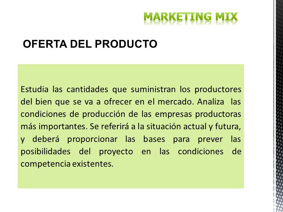 MARKETING MIX OFERTA DEL PRODUCTO