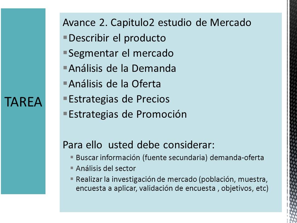 TAREA Avance 2. Capitulo2 estudio de Mercado Describir el producto