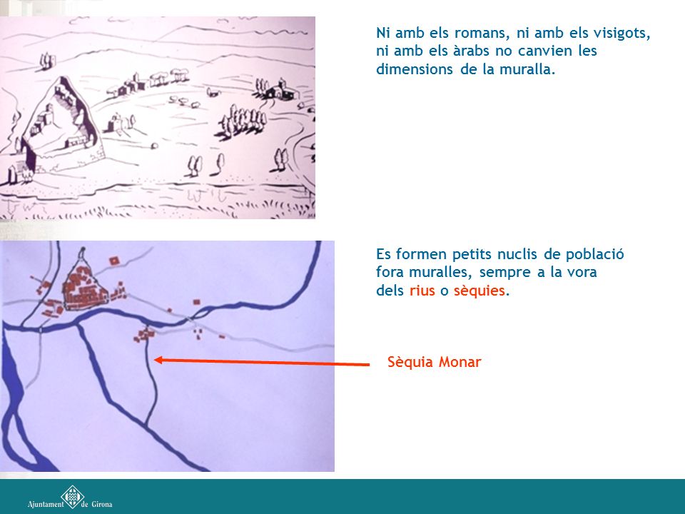 Ni amb els romans, ni amb els visigots, ni amb els àrabs no canvien les dimensions de la muralla.