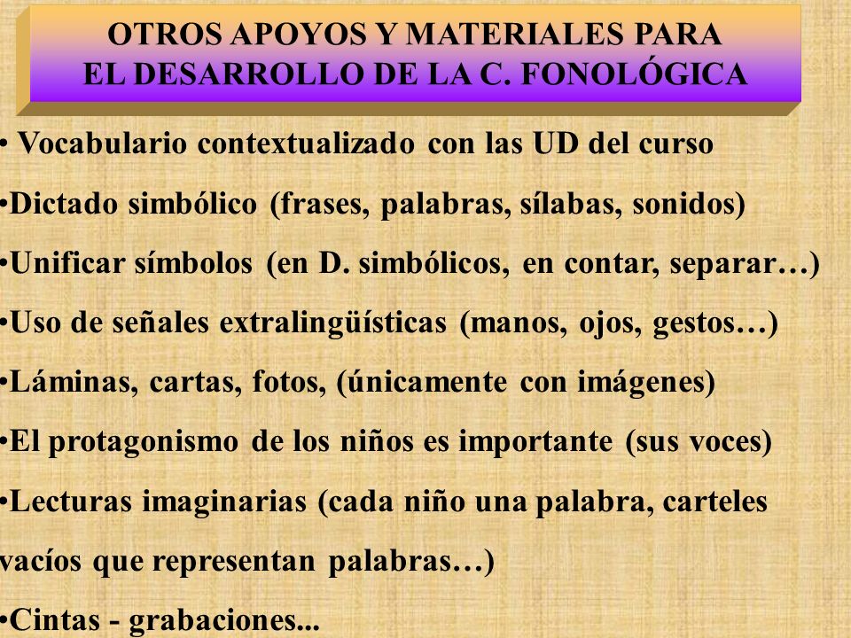 OTROS APOYOS Y MATERIALES PARA EL DESARROLLO DE LA C. FONOLÓGICA