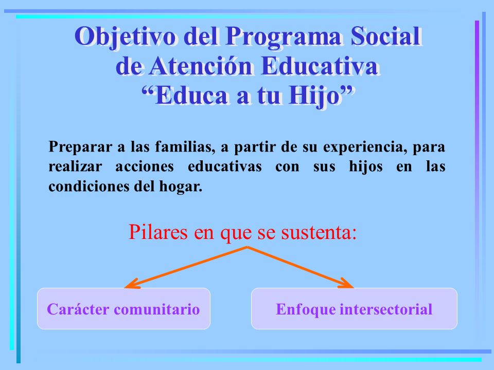 Objetivo del Programa Social de Atención Educativa Educa a tu Hijo