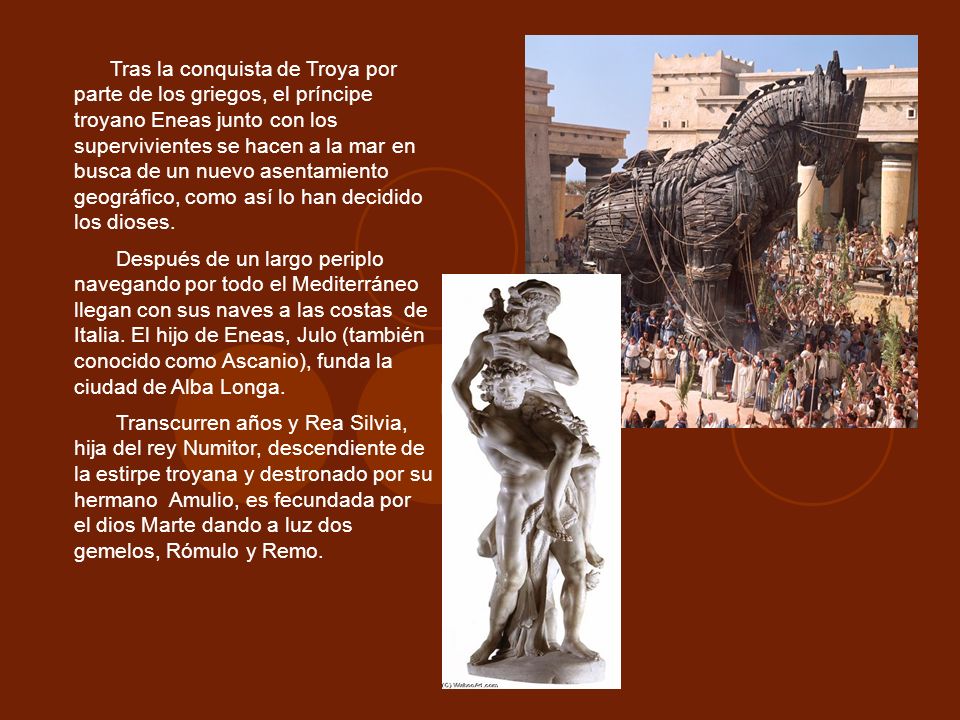Tras la conquista de Troya por parte de los griegos, el príncipe troyano Eneas junto con los supervivientes se hacen a la mar en busca de un nuevo asentamiento geográfico, como así lo han decidido los dioses.