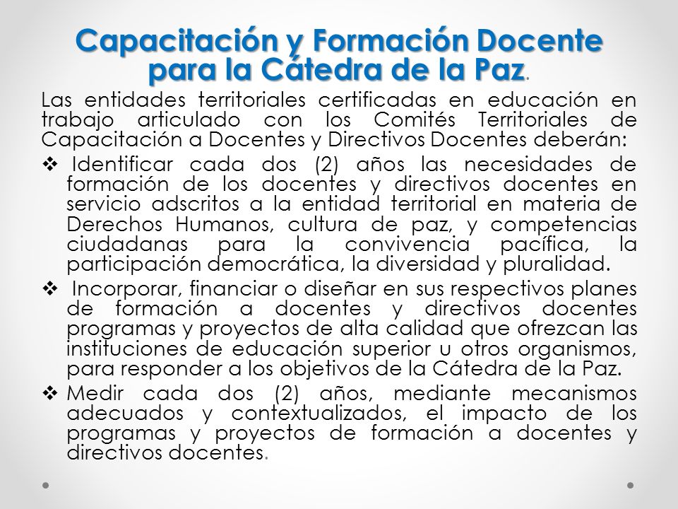 Capacitación y Formación Docente para la Cátedra de la Paz.