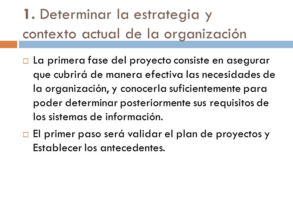 1. Determinar la estrategia y contexto actual de la organización