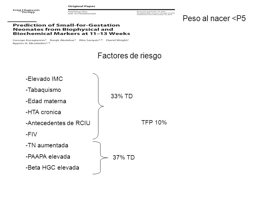 Peso al nacer <P5 Factores de riesgo -Elevado IMC Tabaquismo