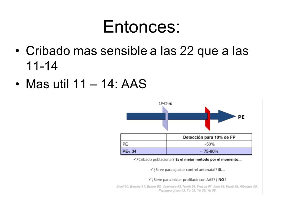 Entonces: Cribado mas sensible a las 22 que a las 11-14