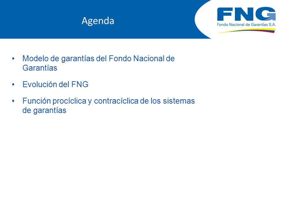 Agenda Modelo de garantías del Fondo Nacional de Garantías