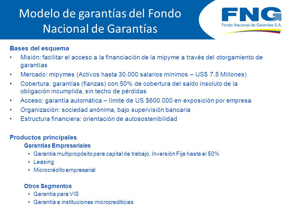 Modelo de garantías del Fondo Nacional de Garantías
