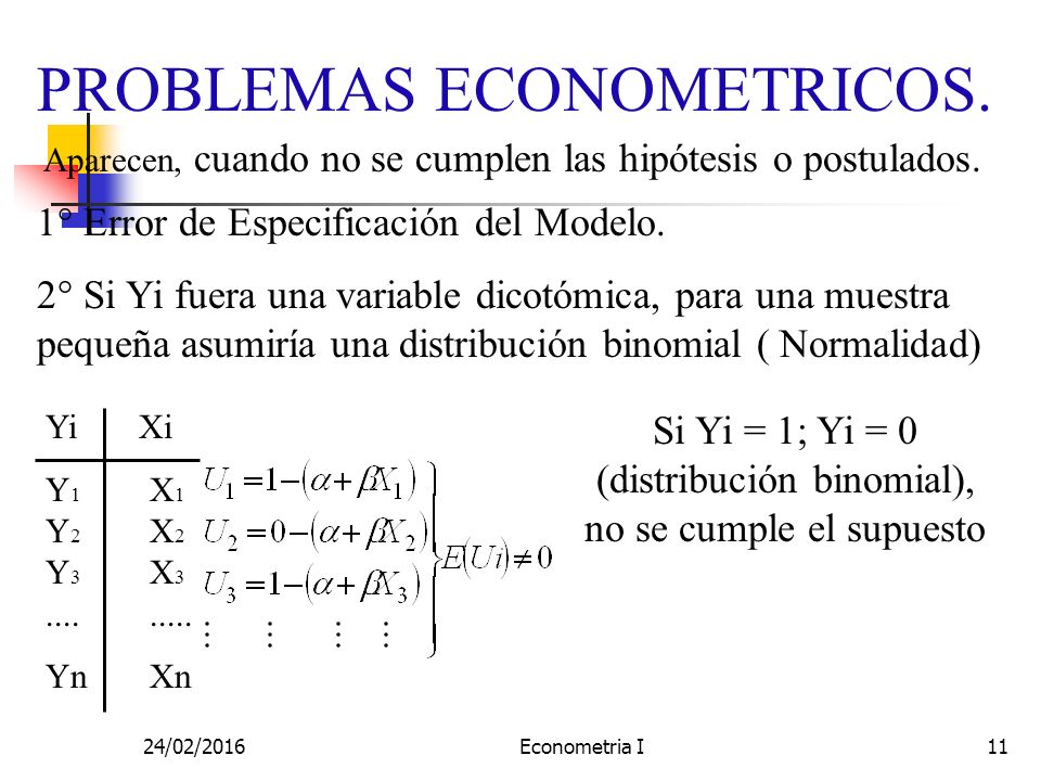 Si Yi = 1; Yi = 0 (distribución binomial), no se cumple el supuesto
