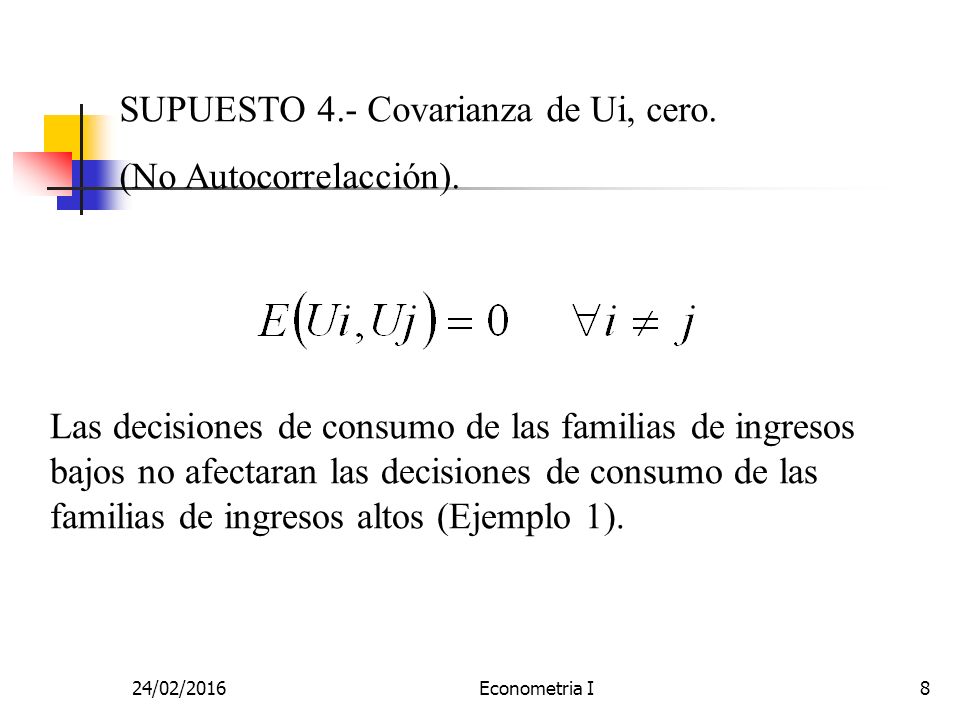 SUPUESTO 4.- Covarianza de Ui, cero. (No Autocorrelacción).