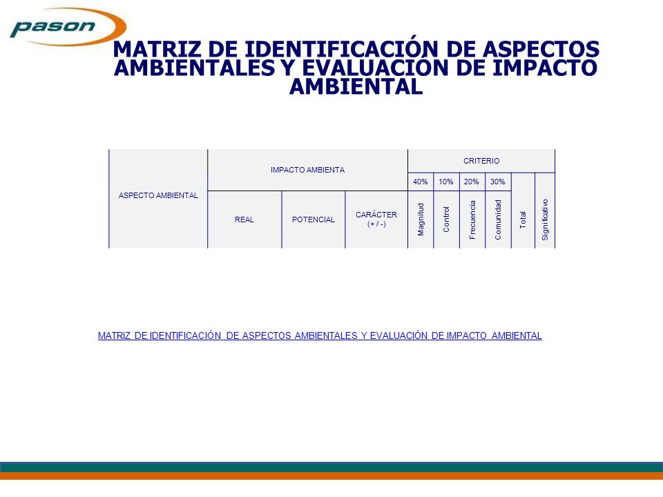 MATRIZ DE IDENTIFICACIÓN DE ASPECTOS AMBIENTALES Y EVALUACIÓN DE IMPACTO AMBIENTAL