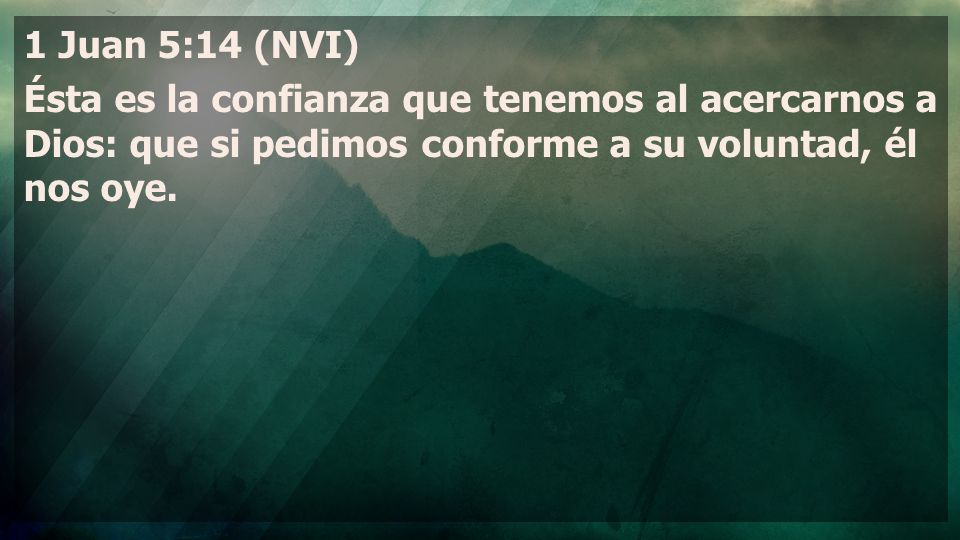 1 Juan 5:14 (NVI) Ésta es la confianza que tenemos al acercarnos a Dios: que si pedimos conforme a su voluntad, él nos oye.