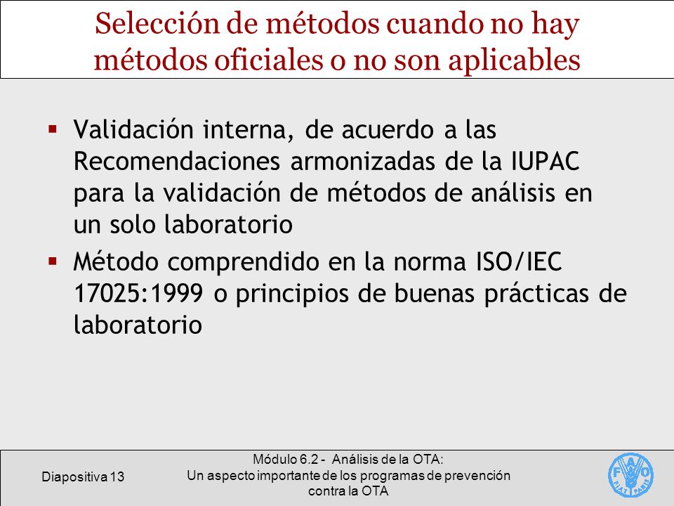 Selección de métodos cuando no hay métodos oficiales o no son aplicables