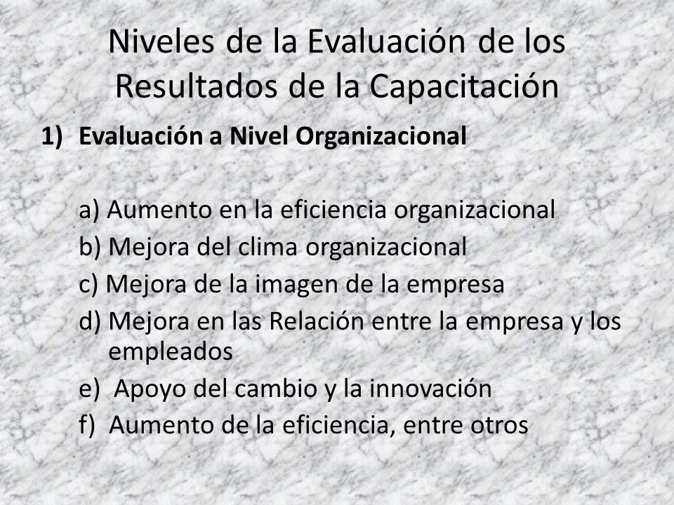 Niveles de la Evaluación de los Resultados de la Capacitación
