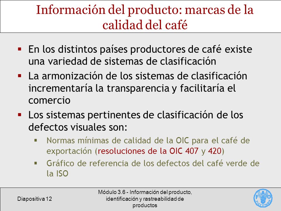 Información del producto: marcas de la calidad del café