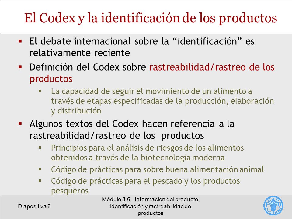 El Codex y la identificación de los productos