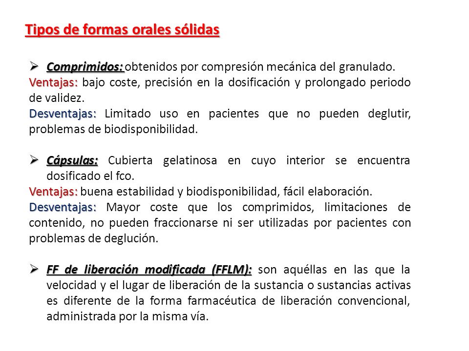 Tipos de formas orales sólidas