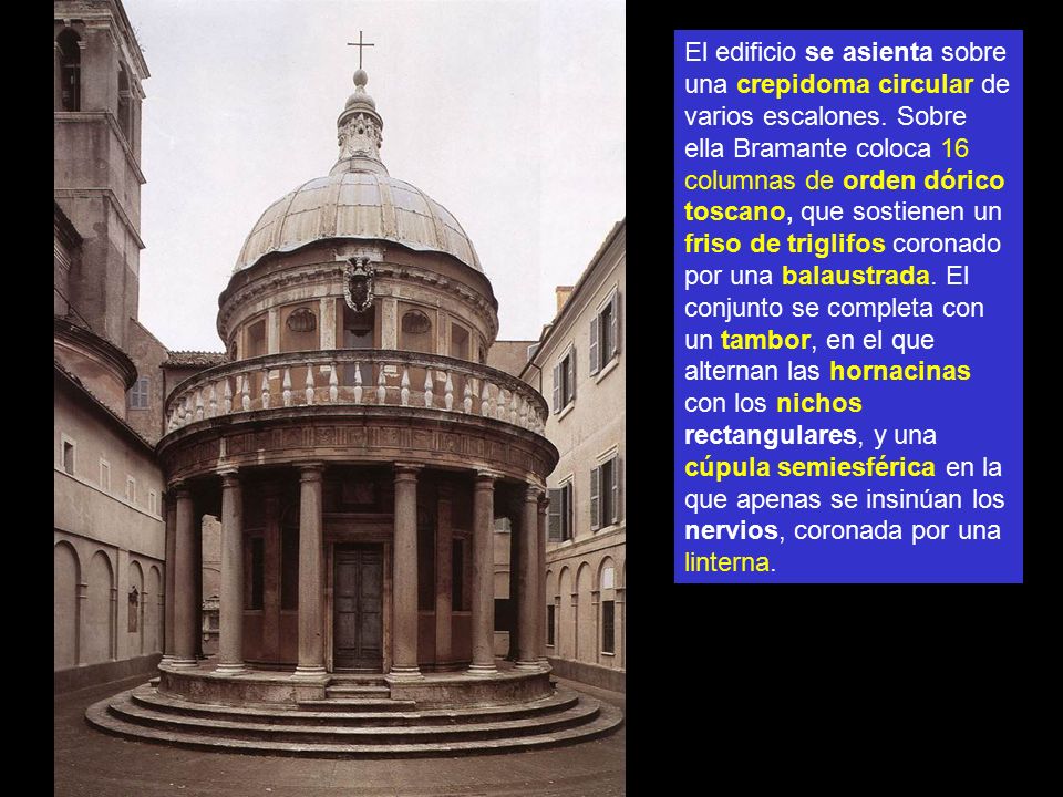 El edificio se asienta sobre una crepidoma circular de varios escalones.