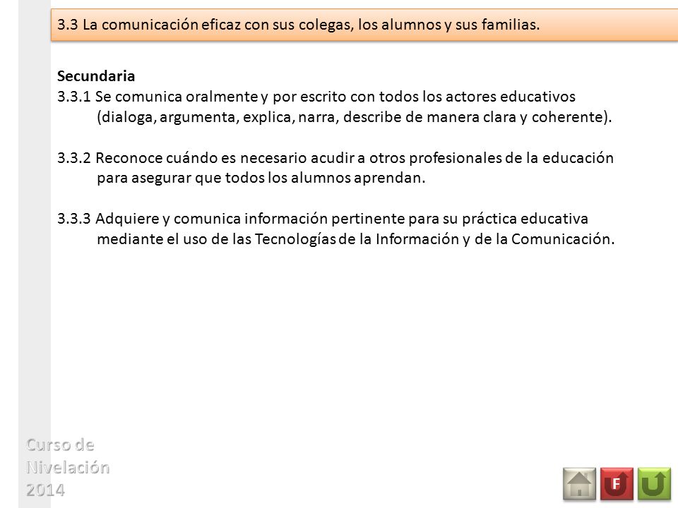 3.3 La comunicación eficaz con sus colegas, los alumnos y sus familias.