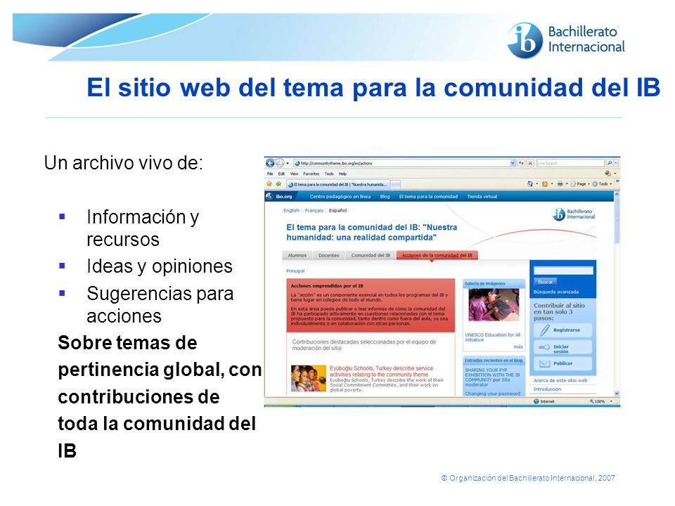 El sitio web del tema para la comunidad del IB