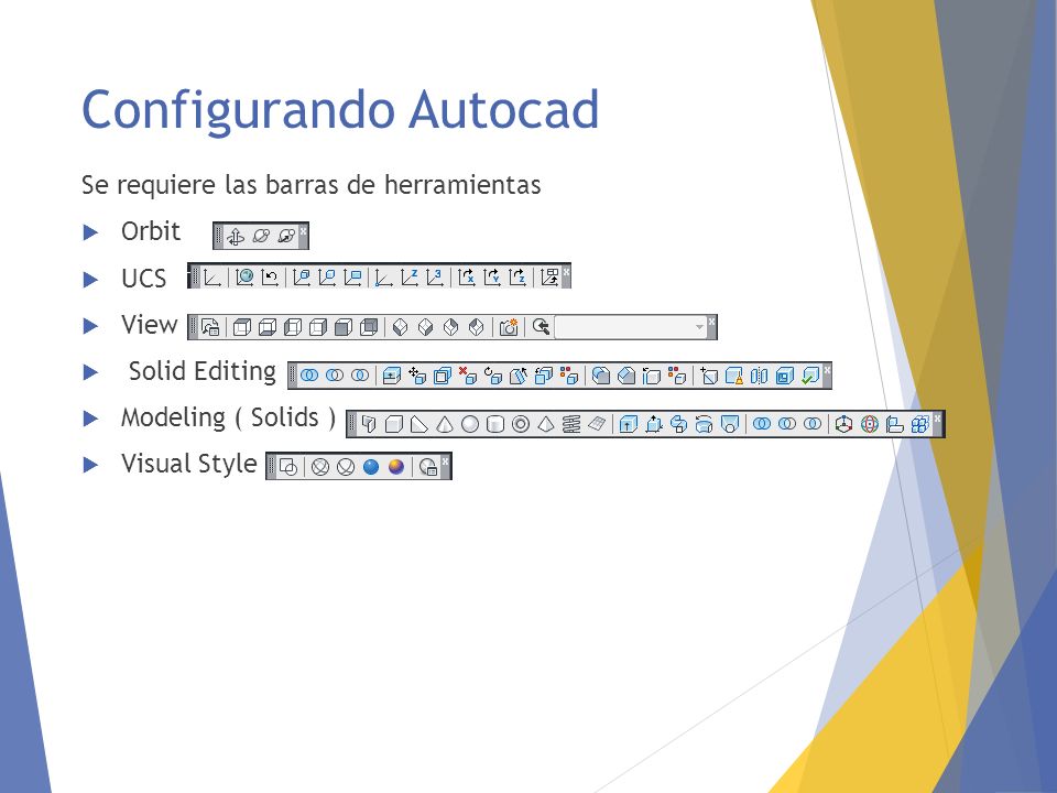 Configurando Autocad Se requiere las barras de herramientas Orbit UCS