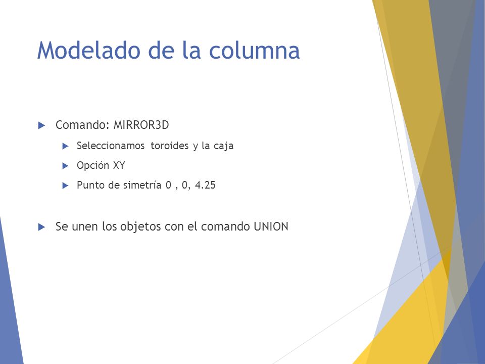 Modelado de la columna Comando: MIRROR3D