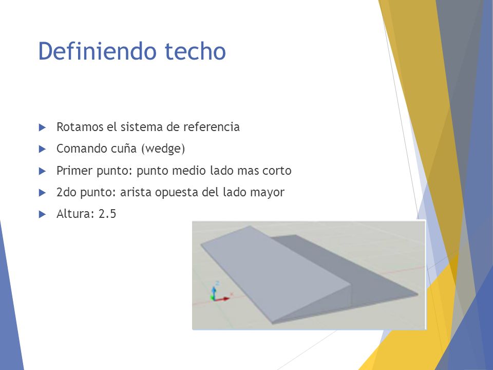 Definiendo techo Rotamos el sistema de referencia Comando cuña (wedge)