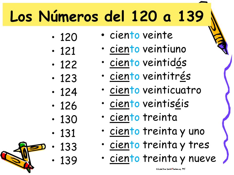 Los Números del 120 a 139 ciento veinte 120 ciento veintiuno 121