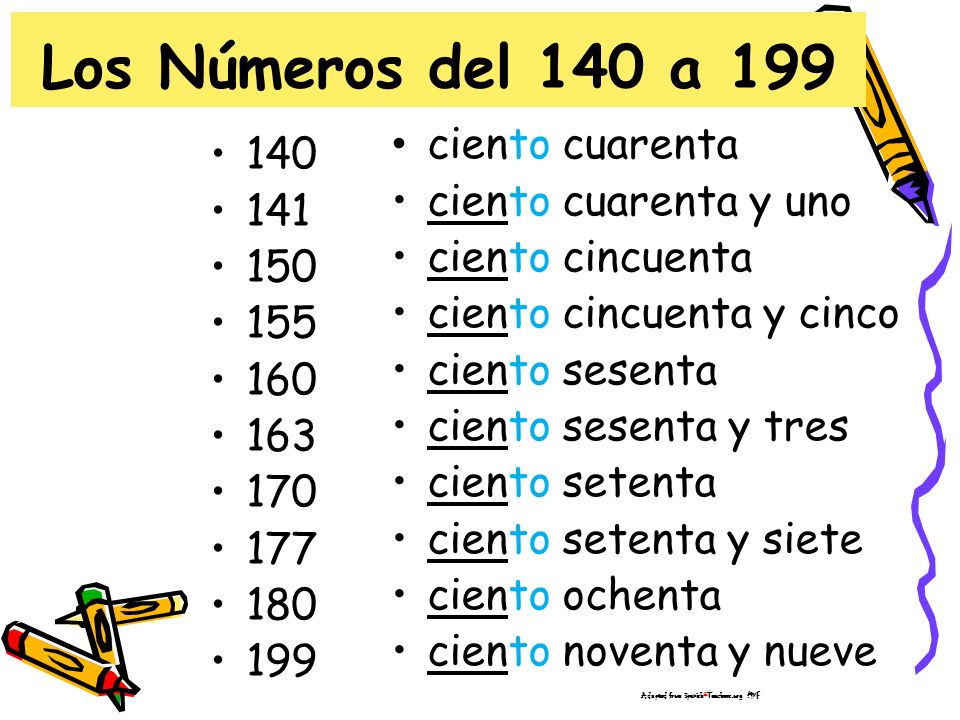 Los Números del 140 a 199 ciento cuarenta 140 ciento cuarenta y uno