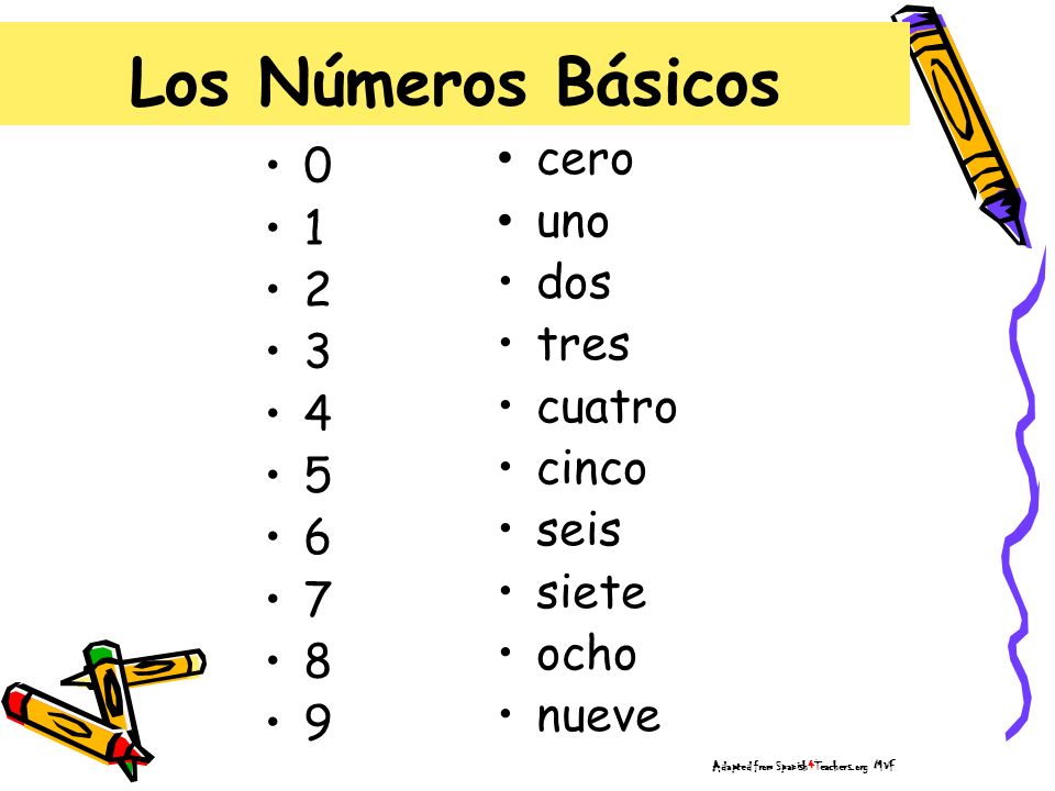 Los Números Básicos cero uno 1 dos 2 tres 3 cuatro 4 cinco 5 seis 6