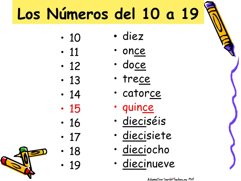 Los Números del 10 a 19 diez 10 once 11 doce 12 trece 13 catorce 14
