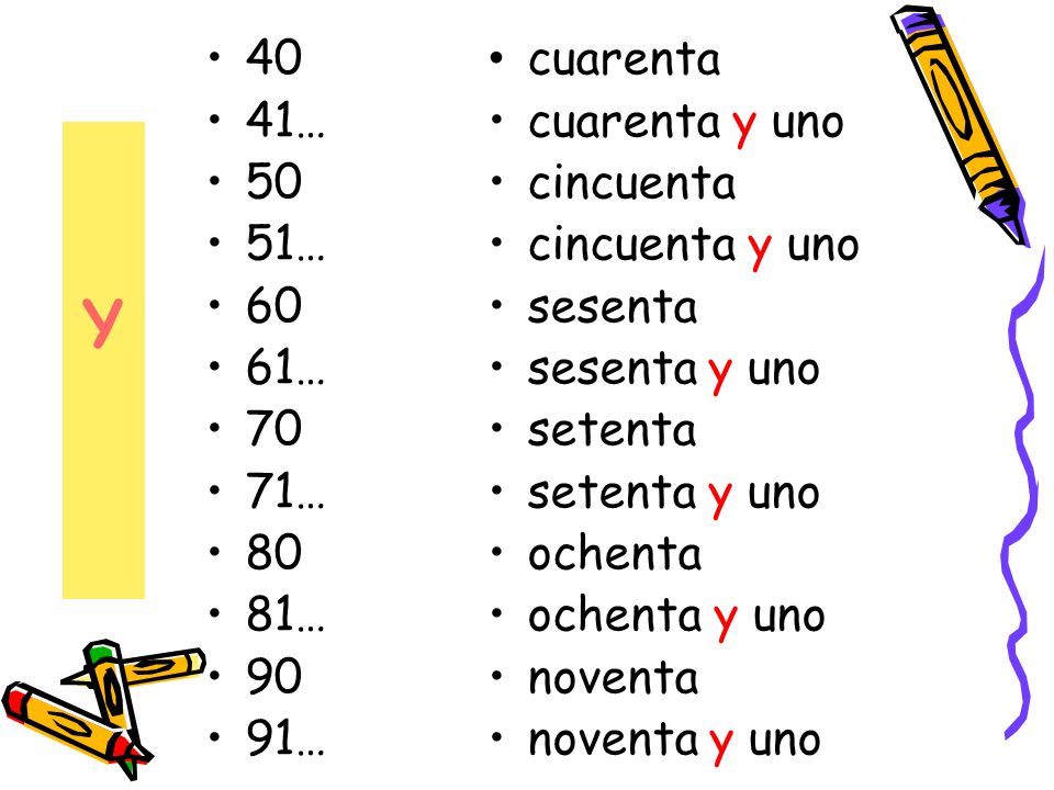 Y 40 41… 50 51… 60 61… 70 71… 80 81… 90 91… cuarenta cuarenta y uno