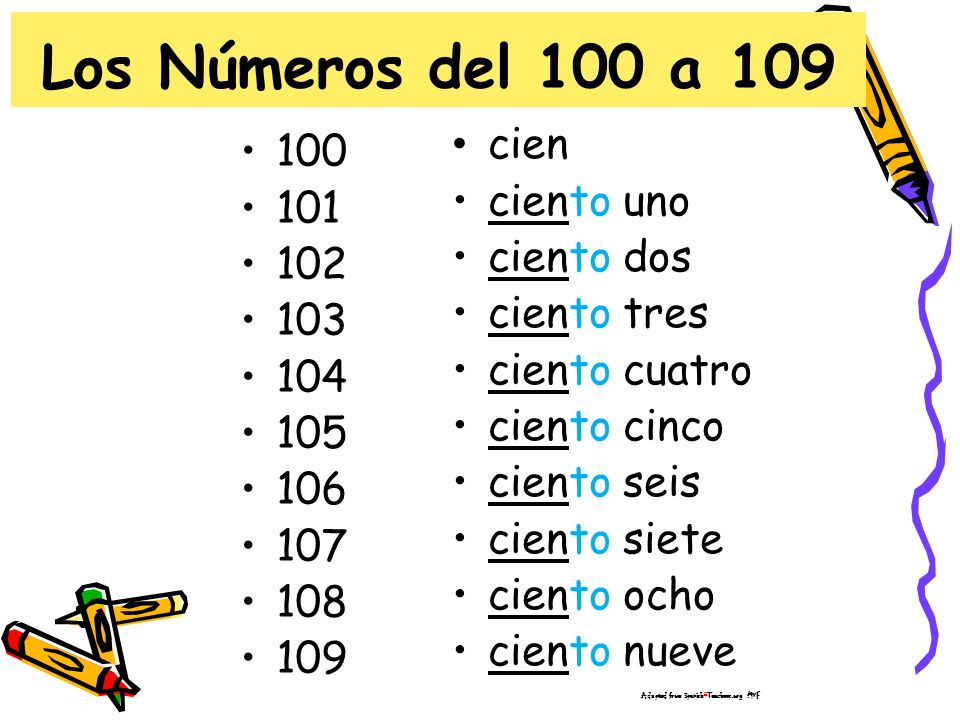 Los Números del 100 a 109 cien 100 ciento uno 101 ciento dos 102