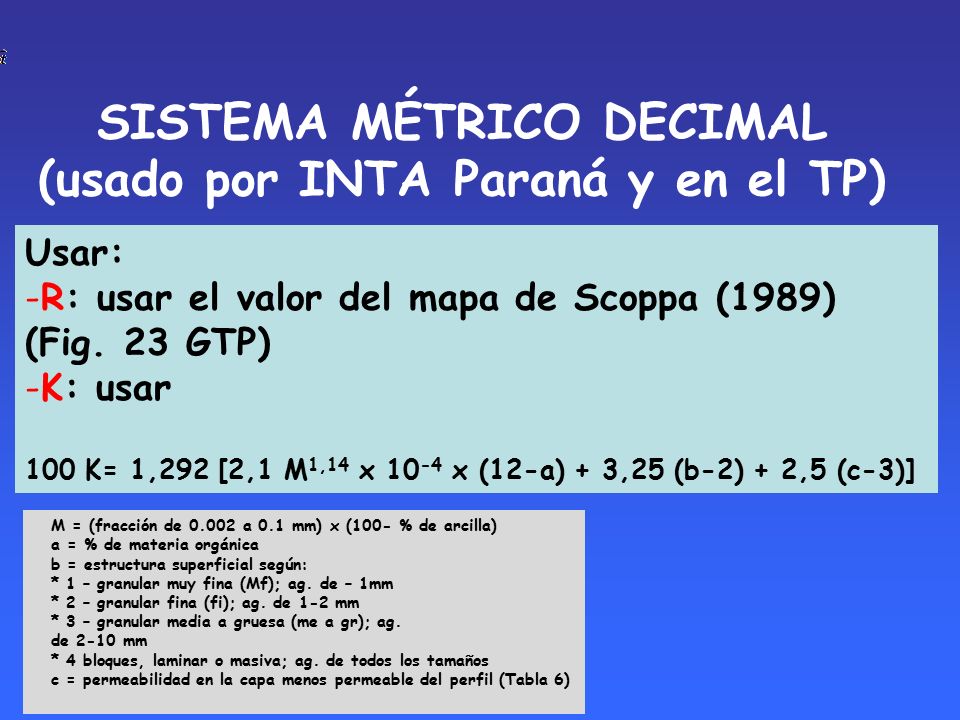 SISTEMA MÉTRICO DECIMAL (usado por INTA Paraná y en el TP)