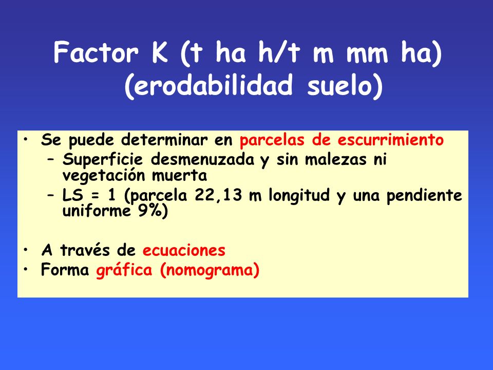 Factor K (t ha h/t m mm ha) (erodabilidad suelo)