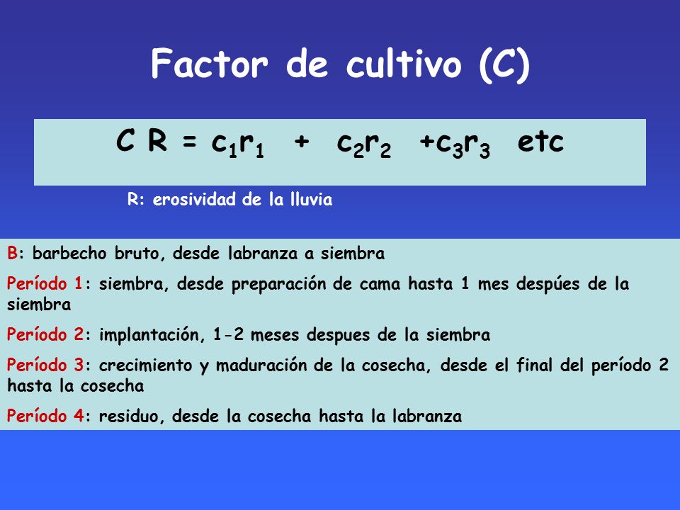 Factor de cultivo (C) C R = c1r1 + c2r2 +c3r3 etc
