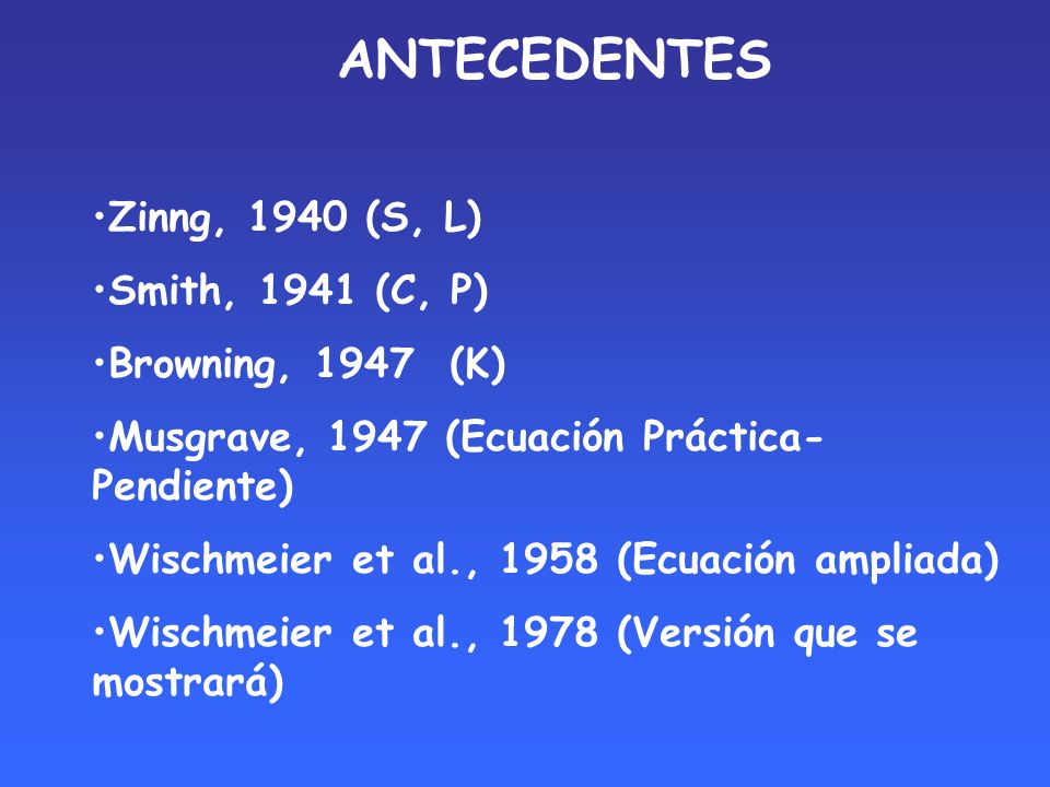 ANTECEDENTES Zinng, 1940 (S, L) Smith, 1941 (C, P) Browning, 1947 (K)