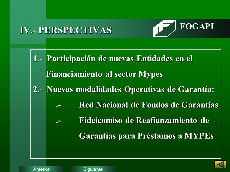 IV.- PERSPECTIVAS FOGAPI 1.- Participación de nuevas Entidades en el