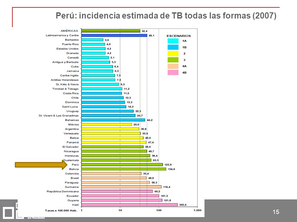 Perú: incidencia estimada de TB todas las formas (2007)