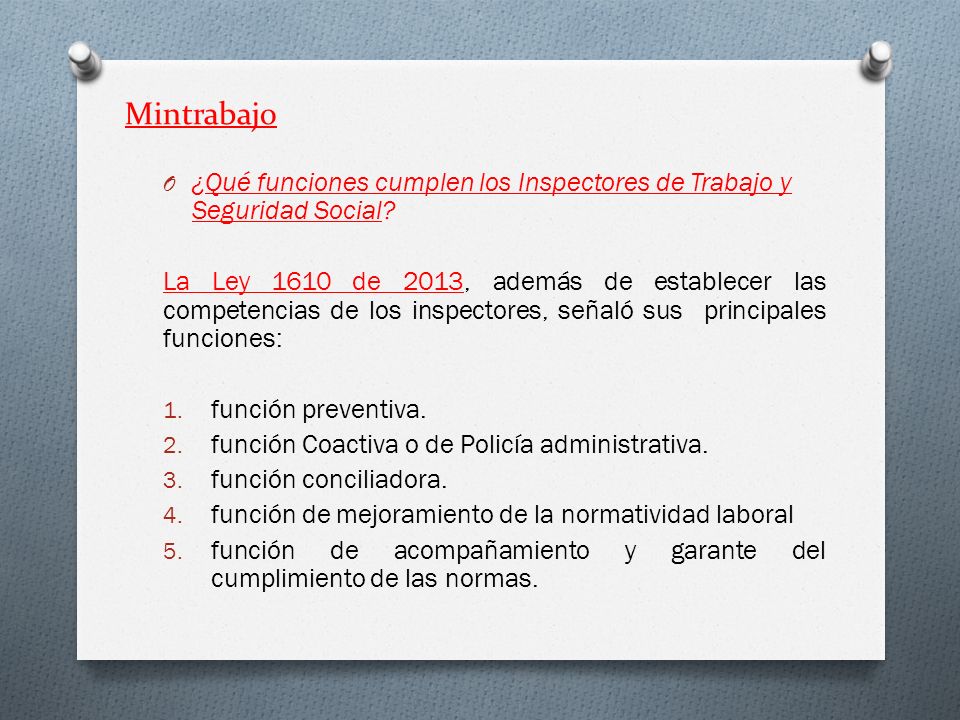 Mintrabajo ¿Qué funciones cumplen los Inspectores de Trabajo y Seguridad Social