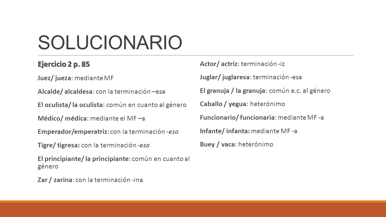 SOLUCIONARIO Ejercicio 2 p. 85 Actor/ actriz: terminación -iz
