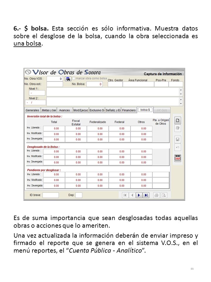 6. - $ bolsa. Esta sección es sólo informativa