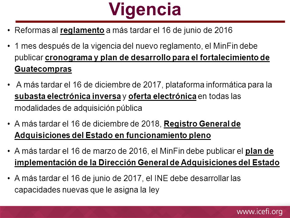 Vigencia Reformas al reglamento a más tardar el 16 de junio de 2016