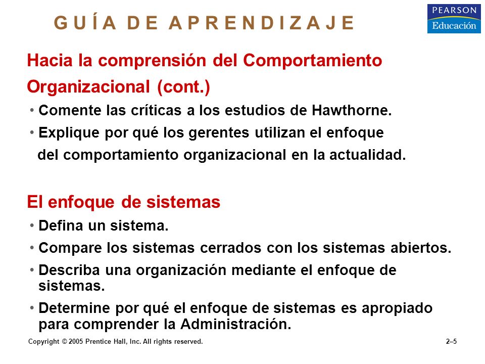 G U Í A D E A P R E N D I Z A J E Hacia la comprensión del Comportamiento. Organizacional (cont.)