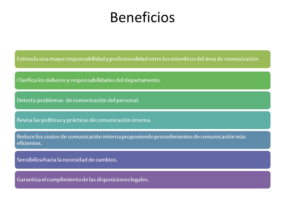 Beneficios Estimula una mayor responsabilidad y profesionalidad entre los miembros del área de comunicación.