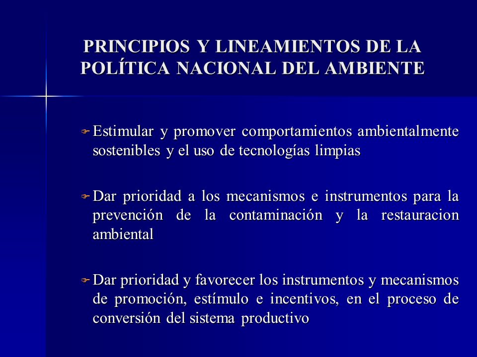 PRINCIPIOS Y LINEAMIENTOS DE LA POLÍTICA NACIONAL DEL AMBIENTE