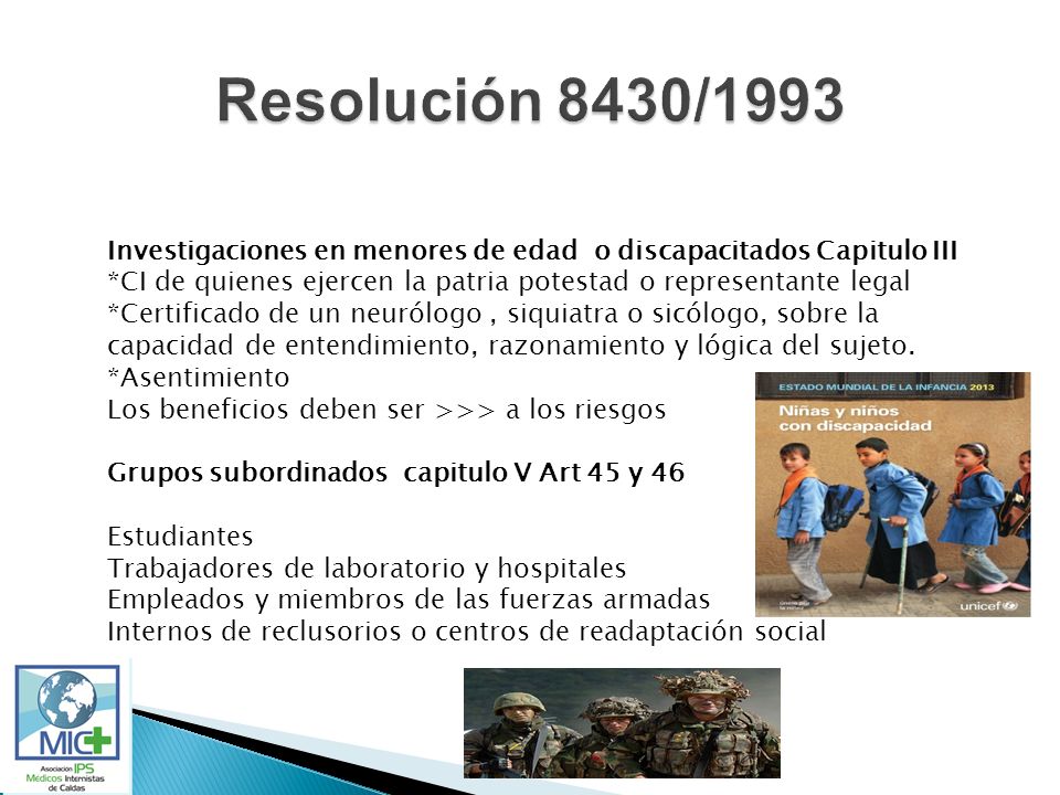 Resolución 8430/1993 Investigaciones en menores de edad o discapacitados Capitulo III.