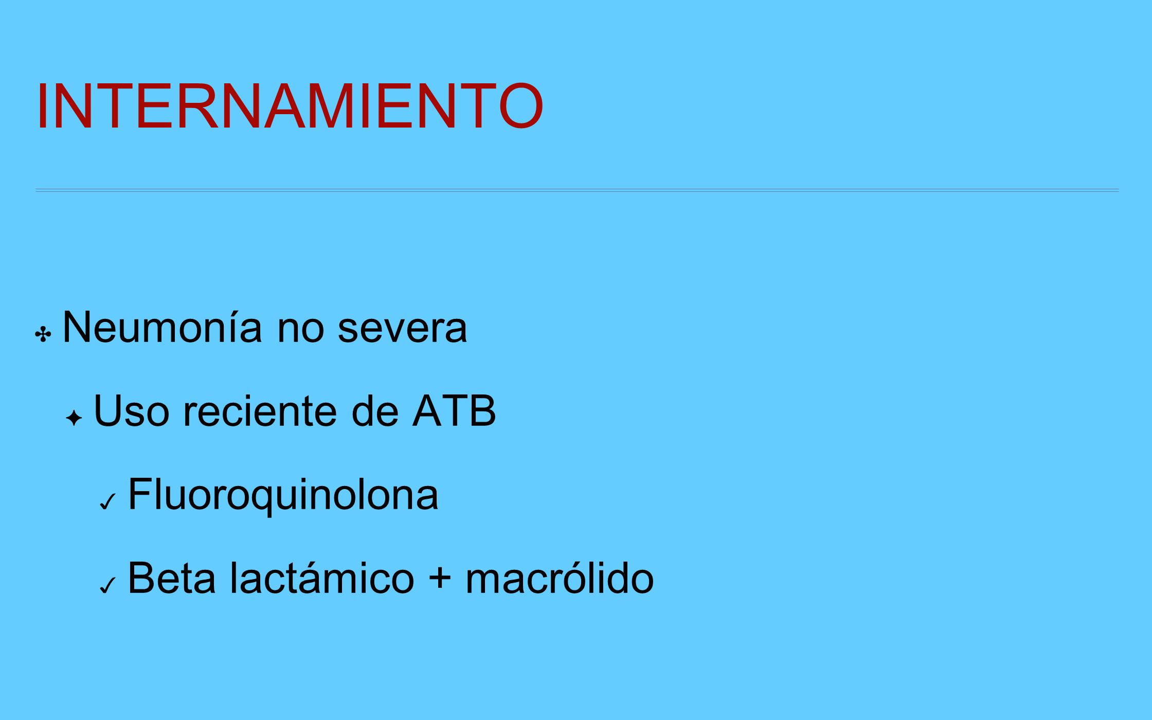INTERNAMIENTO Neumonía no severa Uso reciente de ATB Fluoroquinolona