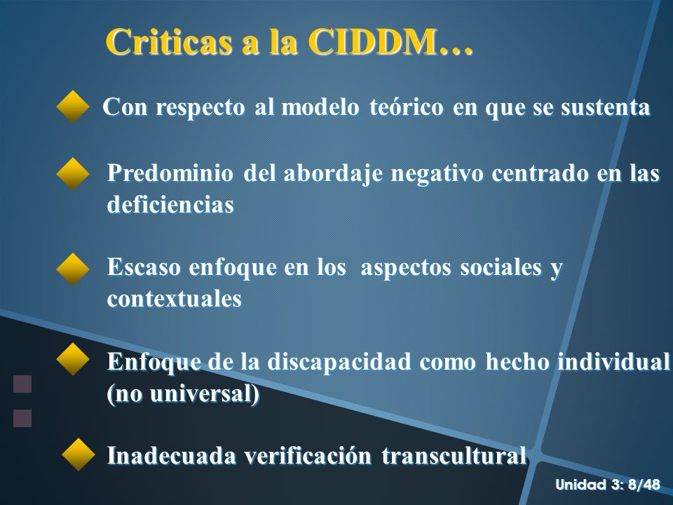 Criticas a la CIDDM… Con respecto al modelo teórico en que se sustenta