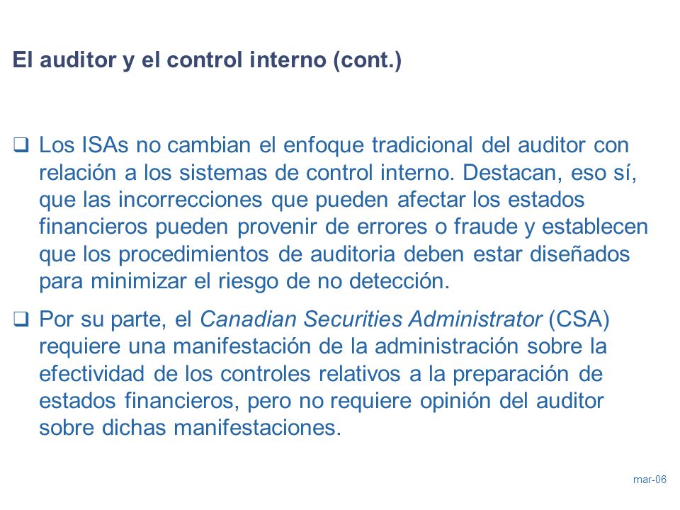 El auditor y el control interno (cont.)